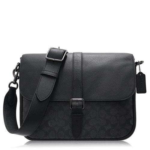 COACH 經典 PVC / WARNER 中款 / 斜背包_黑灰