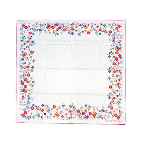 Louis Vuitton x TM Monogram Superflat Flowers 花卉印花圖案絲巾(M96263-白)