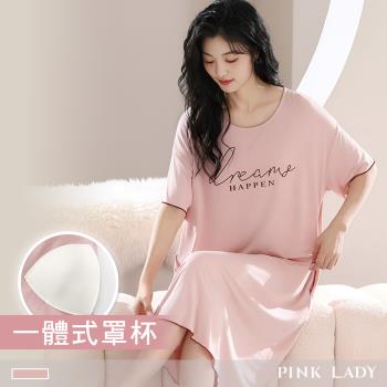 【PINK LADY】罩杯式 棉柔連身睡裙 簡約夢境 短袖睡衣 居家服(女睡衣/印花/圓領/連衣裙/涼感透氣) 22352