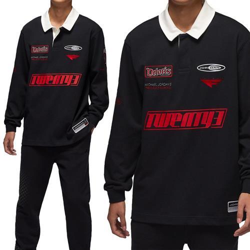 Nike J ESS STMT Rugby Top 男款 黑色 袖欖 刺繡Logo 寬鬆 長袖 HF9324-010