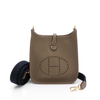 Hermes Evelyne 16 Amazone H LOGO迷你牛皮布肩揹包 (象灰/金扣) (H069426CCBF)