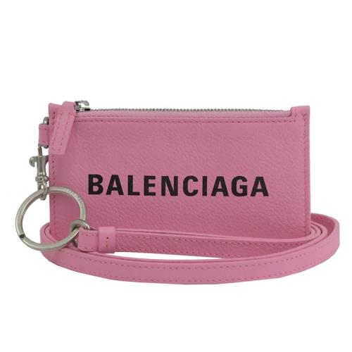 【全新福利品】BALENCIAGA 巴黎世家 594548 品牌LOGO斜背頸掛牛皮零錢包.粉