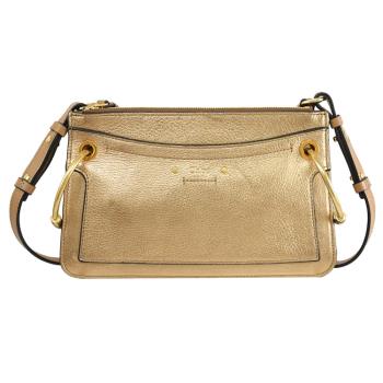 【全新福利品】CHLOE ROY 壓印LOGO金屬扣環全牛皮斜揹包.金