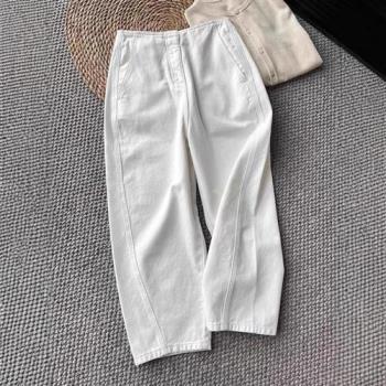 【米蘭精品】寬管褲休閒長褲-牛仔高腰垂感九分女褲子74km76
