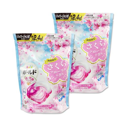 (2袋52顆超值組)日本P&G-Bold強洗淨4合1消臭柔軟香氛洗衣凝膠球26顆/袋-櫻花香(粉藍)(期間限定洗衣膠囊,衣物柔順好熨燙,全洗衣機適用)
