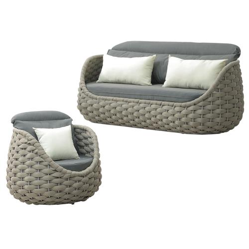 Boden-曼比鋁合金防水戶外休閒沙發椅組合-二件組(1人+3人-附抱枕)