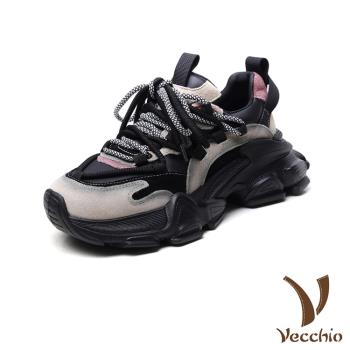 【VECCHIO】真皮拼接厚底休閒老爹鞋/真皮頭層牛皮潮流拼接厚底休閒老爹鞋 女鞋 黑