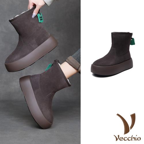 【VECCHIO】翻絨牛皮厚絨餅乾厚底雪靴/真皮翻絨牛皮保暖厚絨餅乾厚底雪靴 女鞋 咖
