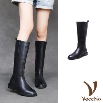 【VECCHIO】真皮保暖絨裡美腿效果騎士靴/真皮頭層牛皮保暖絨裡美腿效果經典騎士靴 女鞋 黑