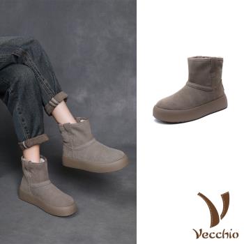 【VECCHIO】磨砂牛皮絨裡厚底短筒雪靴/真皮磨砂牛皮保暖絨裡厚底短筒雪靴 女鞋 灰