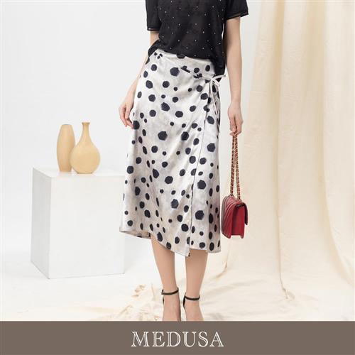 現貨【MEDUSA 曼度莎】醋酸側蓋綁結點點長裙（M-XL）｜波點長裙 氣質長裙 緞面長裙
