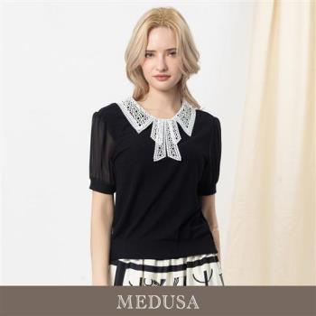現貨【MEDUSA 曼度莎】典雅蕾絲領拼接袖上衣（M-XL）｜女休閒上衣 氣質上衣 蕾絲上衣