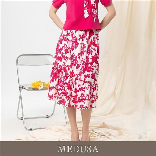 現貨【MEDUSA 曼度莎】桃紅碎花斜切紋理長裙（M-XL）｜碎花長裙 不規則裙 荷葉邊長裙