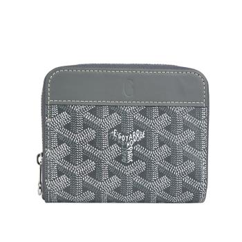 GOYARD MATIGNON 牛皮拼帆布ㄇ型拉鍊短夾(灰色)