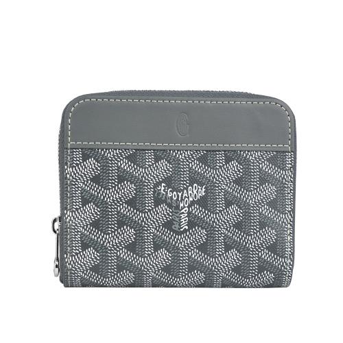 GOYARD MATIGNON  牛皮拼帆布ㄇ型拉鍊短夾(灰色)