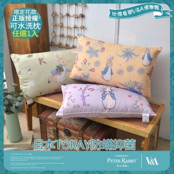 【PETER RABBIT 比得兔】比得兔與V&A博物館 日本TORAY防蹣抑菌可水洗枕-任選(1入/臺灣製/抗菌枕/枕頭)