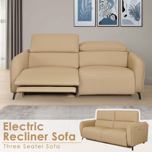 【Homelike】喜家居三人座零靠牆雙電動沙發-奶茶色(2511)