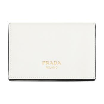 PRADA 1MV021 燙金LOGO質感牛皮對開零錢短夾.白
