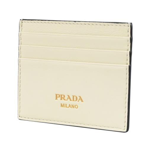 PRADA 1MC025 經典燙金LOGO隨身名片卡夾.米白