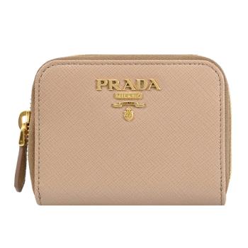 PRADA 1MM268 浮雕LOGO經典防刮拉鍊卡片零錢包.裸色