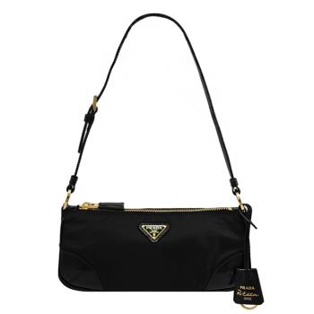 PRADA 1BC201 Re-edition 2002 經典LOGO尼龍可調式肩揹包.黑