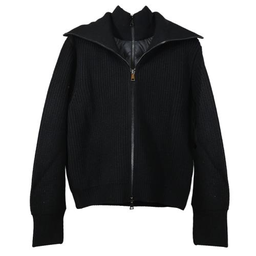 MONCLER 品牌雙向拉鍊款羊毛針織羽絨外套.黑