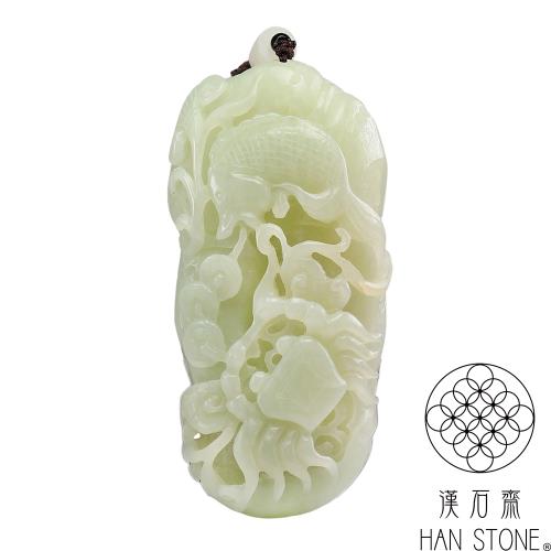 漢石齋】天然和田玉蓮塘獻瑞玉珮吊墜白玉(48*98*28mm)|其他造型|ETMall