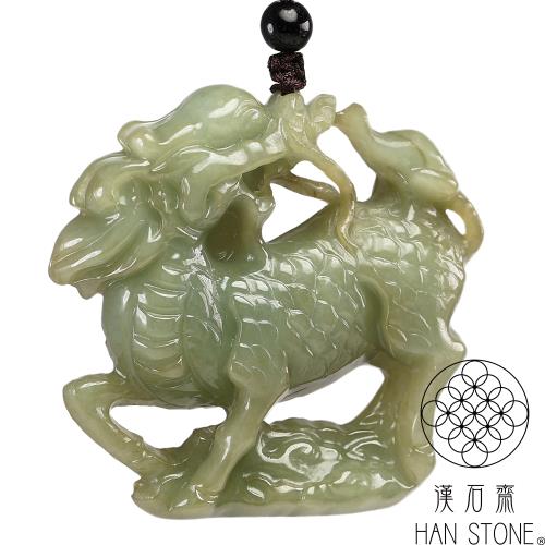 中国美術 天然石 翡翠 玉石細密彫刻 麒麟 置物 台付 唐物 中国古玩