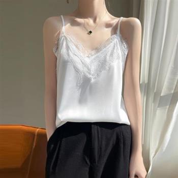 【巴黎精品】緞面背心絲質馬甲-蕾絲吊帶內搭打底衫女上衣3色a1iz21