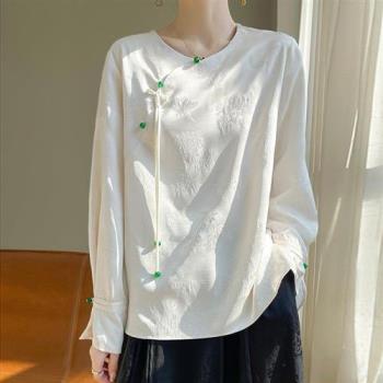 【巴黎精品】緞面襯衫長袖上衣-中式斜門襟提花盤扣女裝3色a1iz61
