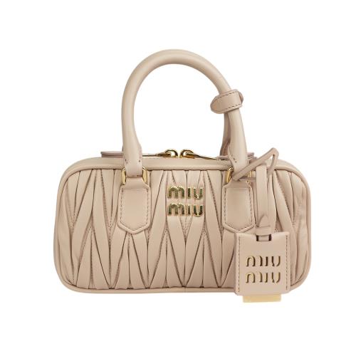 MIU MIU Arcadie 抓皺納帕皮革手提/斜背迷你二用包(粉色)