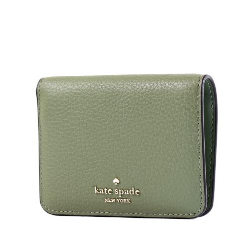 KATE SPADE Lena 荔枝紋釦式對開短夾-綠色