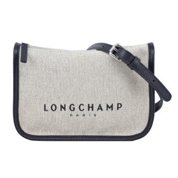 LONGCHAMP ESSENTIAL系列帆布LOGO字母斜揹包(小/亞麻)