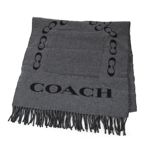 COACH  黑色LOGO雙口袋寬版圍巾