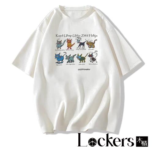 【Lockers 木櫃】美式寬鬆小貓印花短袖T恤 L114040101