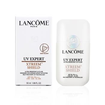 LANCOME蘭蔻超極效UV抗斑精華防曬乳50ml，為法國原裝進口專櫃產品，具備高SPF50+與PA++++防曬係數，有效隔離紫外線與抗斑。乳狀質地輕盈易吸收，同時具備保濕與舒敏功效，適合各種膚質使用，特別推薦於臉部與眼部肌膚。