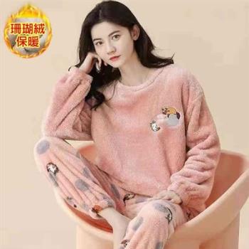 【韓國K.W.】現貨韓國專櫃品質小球貓咪珊瑚絨保暖套裝(保暖/洋裝/超暖禦寒/加絨)