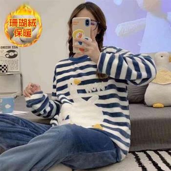 【韓國K.W.】現貨韓國專櫃品質鴨鴨珊瑚絨保暖套裝(保暖/洋裝/超暖禦寒/加絨)