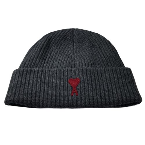 【AMI PARIS】品牌刺繡LOGO 羊毛毛帽 深灰色 - BFUHA116018 084