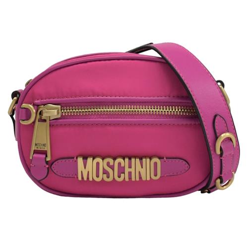 【原廠NG品 出清價】MOSCHINO 金屬LOGO輕量尼龍迷你斜背包.桃