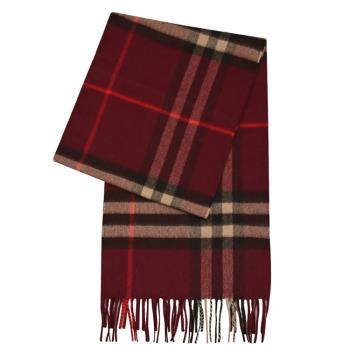 BURBERRY 8021695 英式格紋喀什米爾羊毛圍巾/披肩.勃根地紅