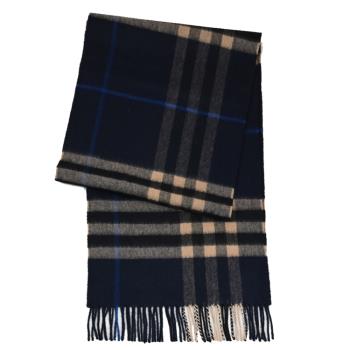 BURBERRY 8077879 英式格紋喀什米爾羊毛圍巾/披肩.深藍/棕