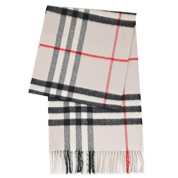 BURBERRY 8015533 英式格紋喀什米爾羊毛圍巾/披肩.米灰