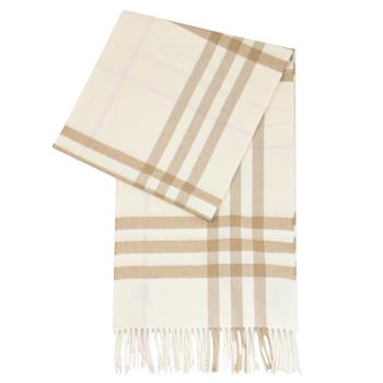 BURBERRY 8020814 英式格紋喀什米爾羊毛圍巾/披肩.米白/棕