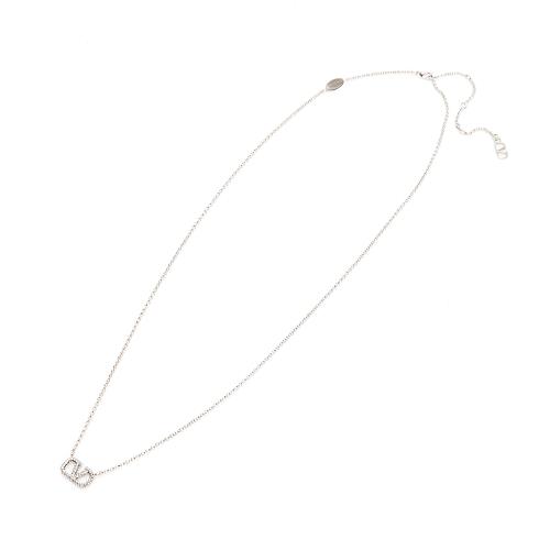 Valentino 銀色鑲晶Vlogo項鍊