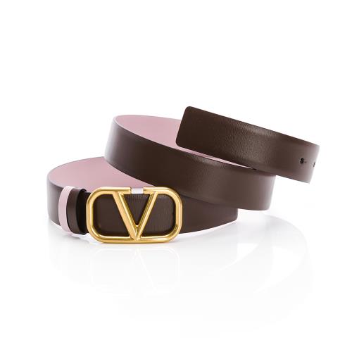 Valentino 金屬大Vlogo雙面腰帶(深咖啡/粉紫色)(85cm)