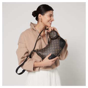 絕版品 NINE WEST BROOKLYN 拼接LOGO肩揹包-咖啡色