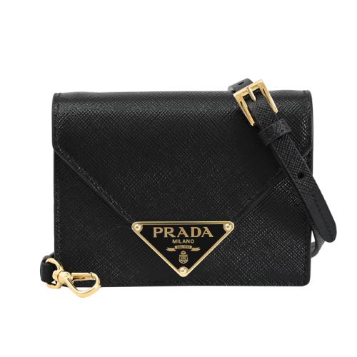 PRADA 1MR033 三角LOGO防刮皮革可斜背零錢包/小廢包.黑