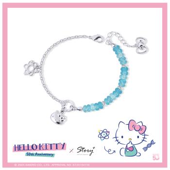 story故事銀飾-可愛DNA系列-活潑Hello Kitty天然海藍寶造型手鍊