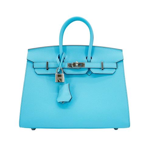 Hermes Birkin 25 Epsom牛皮銀釦手提包(B刻/7N糖果藍)